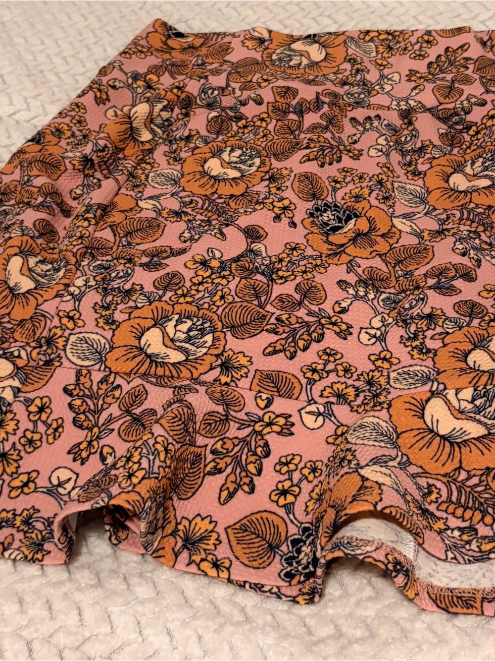 Agnes & Dora Pink Floral A-Line Skirt with Orange Accents